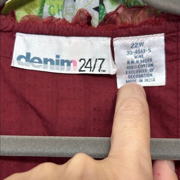 Denim 24/7 Wine Ruffle Cotton Blouse Button up with Lace Trim Fancy size 22 - Picture 2 of 14